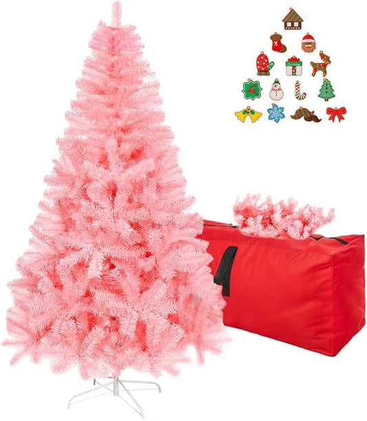 ULICO 4ft Artificial Pink Christmas Tree,Premium Spruce Xmas Tree with 450 Branch Tips, Fake Christmas Tree with Foldable Metal Base Stand,Home, Office,Party Decoration