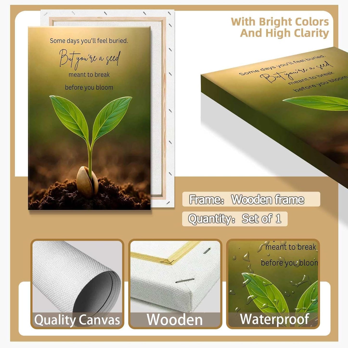 Inspirational Mental Health Poster Growth Mindset Wall Art Inspirational Text Seeds Prints Painting For School Office Wall Decor 12x16in Framed