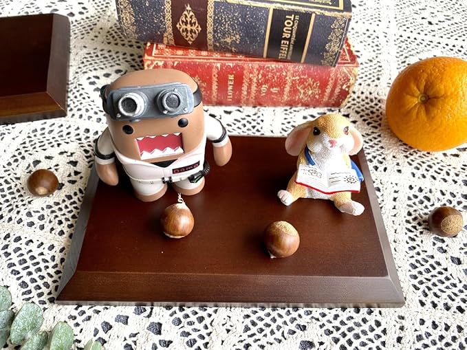 Dark Brown Solid Cherrywood Pedestal, Rectangular Wood Display Base with Bevel, Vintage Decor Wooden Riser for Display (9" x 6" x 7/8")