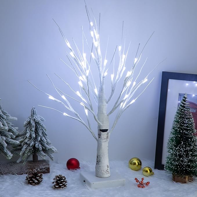 4pcs 36LED Lighted Birch Tree Home Decor - White Birch Tree with Lights Money Tree Wedding Centerpieces Artificial Branches Table (White)