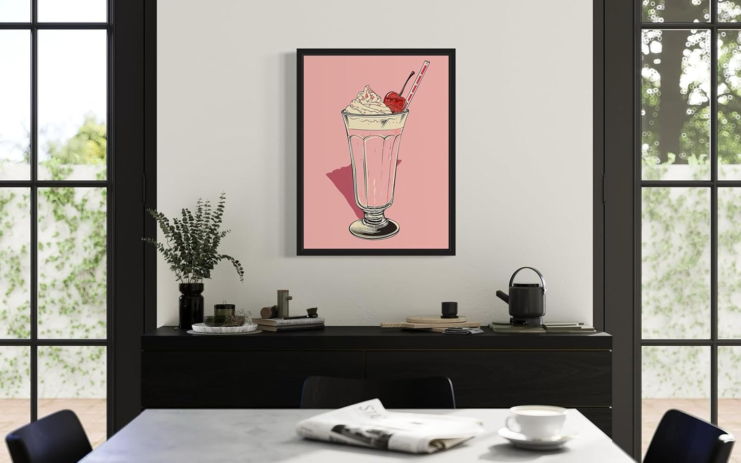 Milkshake Pop Art Poster Print, Vintage Retro Wall Art Decor Paintings Classic Artwork for Bedroom Living Room Decorations. (Milkshake, 11x14 inches + (Black Frame))