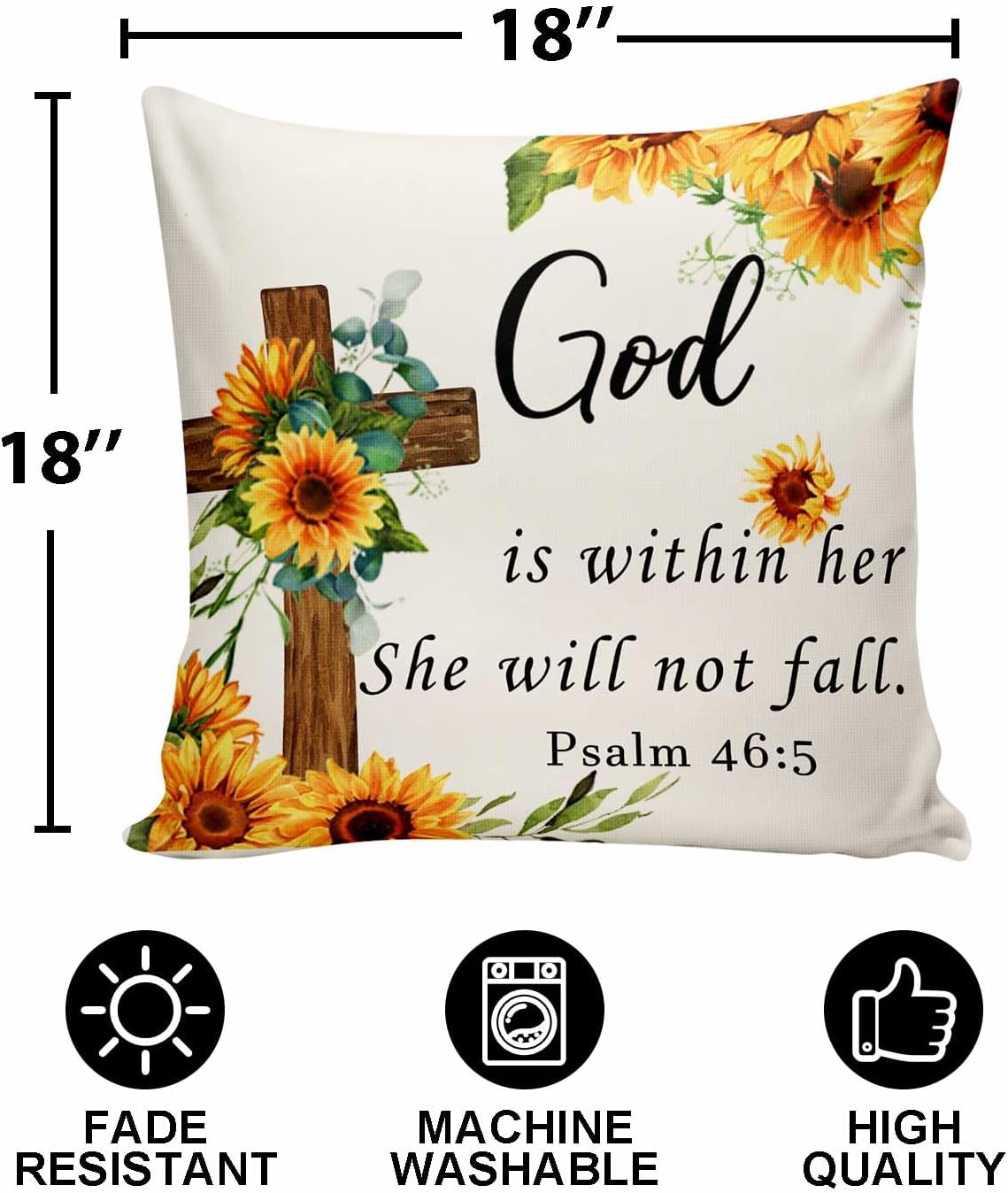 God is Within Her She Will Not Fall Throw Pillow Cover,Sunflower Religious Pillow Covers Farmhouse Decorative Cushion Case Sofa Pillow Case 18x18 Inch