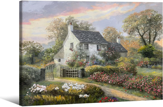 French Country Oil Painting Wall Art Farmhouse Cottage Garden Posters 12x16 inch Framed Classical Vintage Nature Landscape Prints for Living Room Bedroom Wall Decor