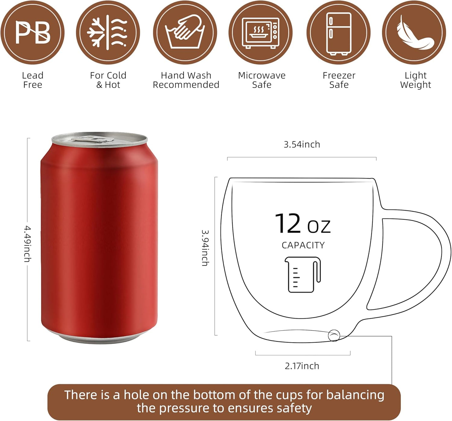 CNGLASS 12oz(4-pack) Double Walled Glass Coffee Mugs,Insulated Glass Mugs with Handle,Clear Espresso Cups for Latte,Cappuccino,Tea Bag