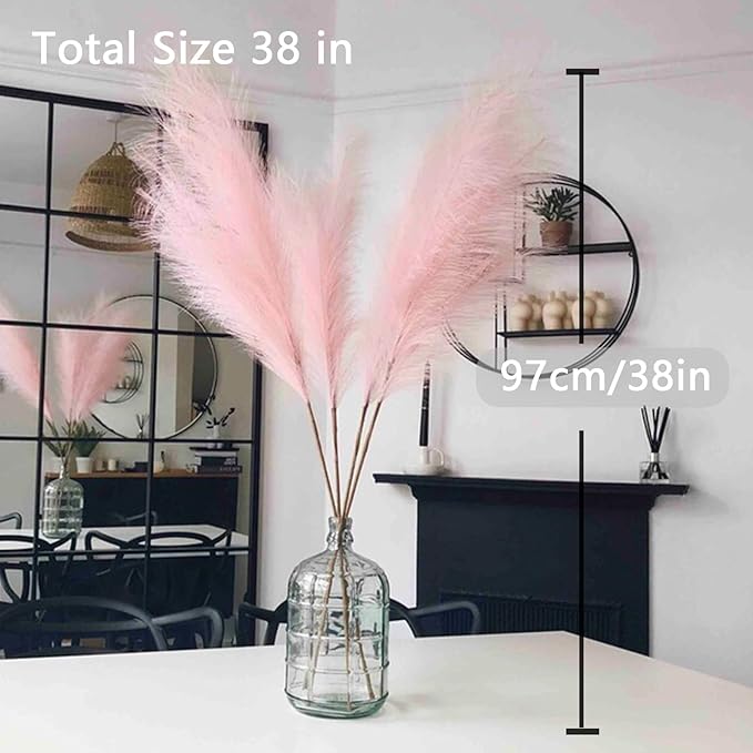 38" Faux Pampas Grass - 10 Stem Tall Pink Decor Artificial Fluffy Pampas Grass for Boho Home Wedding & Mothers Day