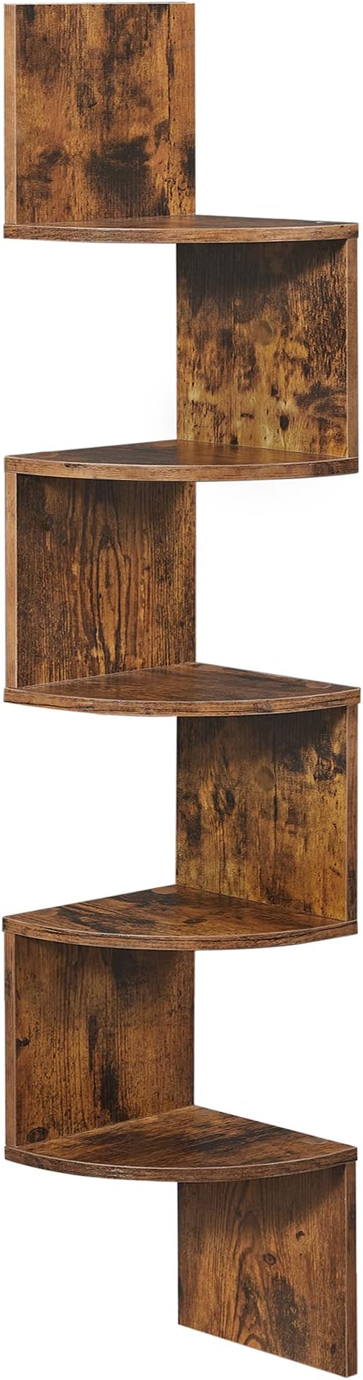 VASAGLE Corner Shelf Wall Mount, 5-Tier Floating Corner Bookshelf, Plant Shelf for Bedroom, Living Room, Bathroom, Home Office, Rustic Brown ULBC72BX