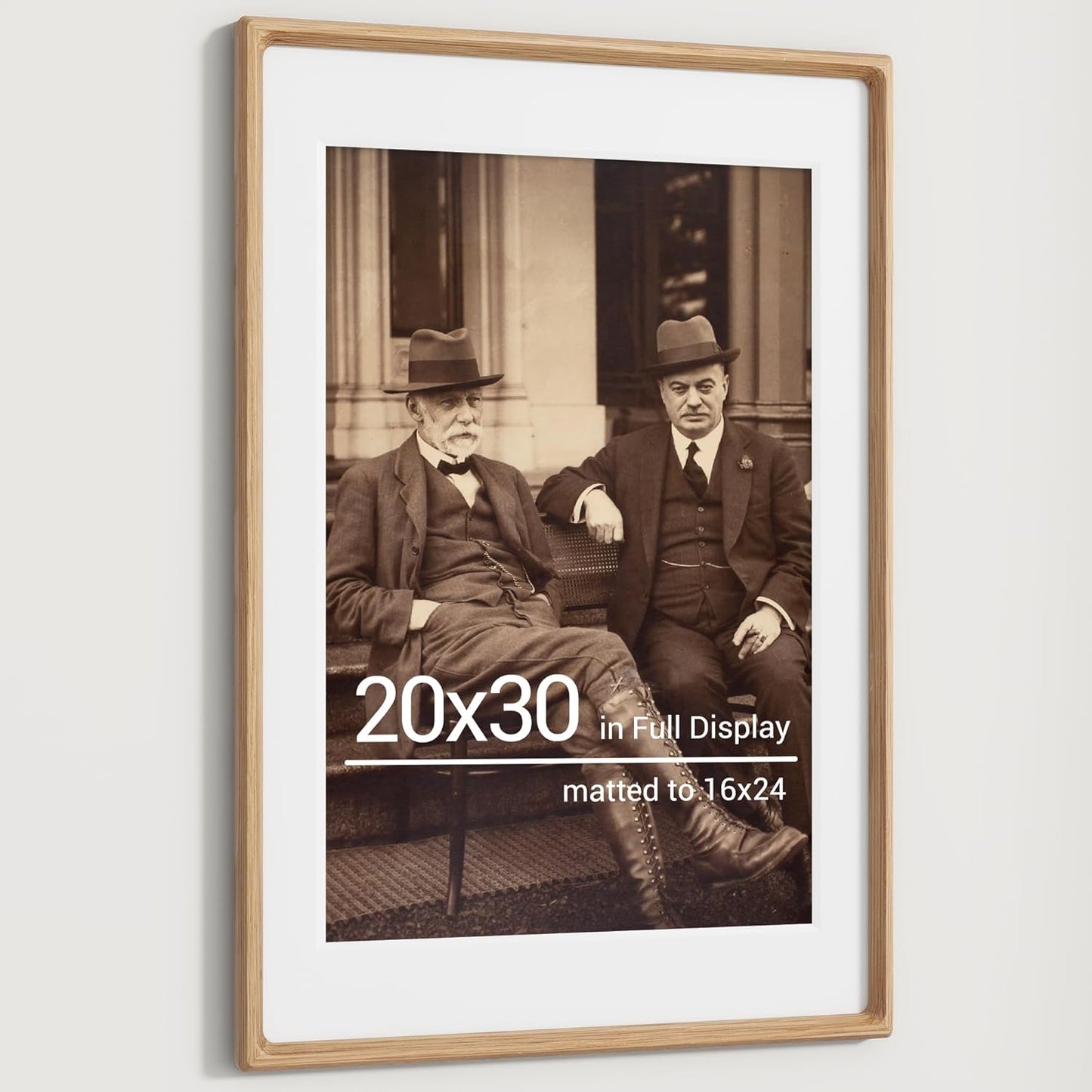 Heimlove 20x30 Picture Frames Natural Oak,Original Wood Hand Make Crafted Poster Frame with Mat to 16x24 Graduation Picture Display,Family Picture,Wedding Picture,Photo,Document Wall Decoration