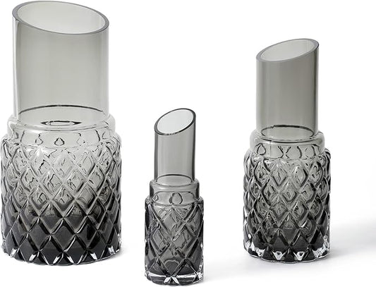 G Hand Blown Grey Glass Vases Set 3 Peiece for Large Medium Small for Modern Home Decor, Decorative Vase, Bedroom, Office, Living Room, Bathroom,Shelf Decor, Centerpiece Table Decorations