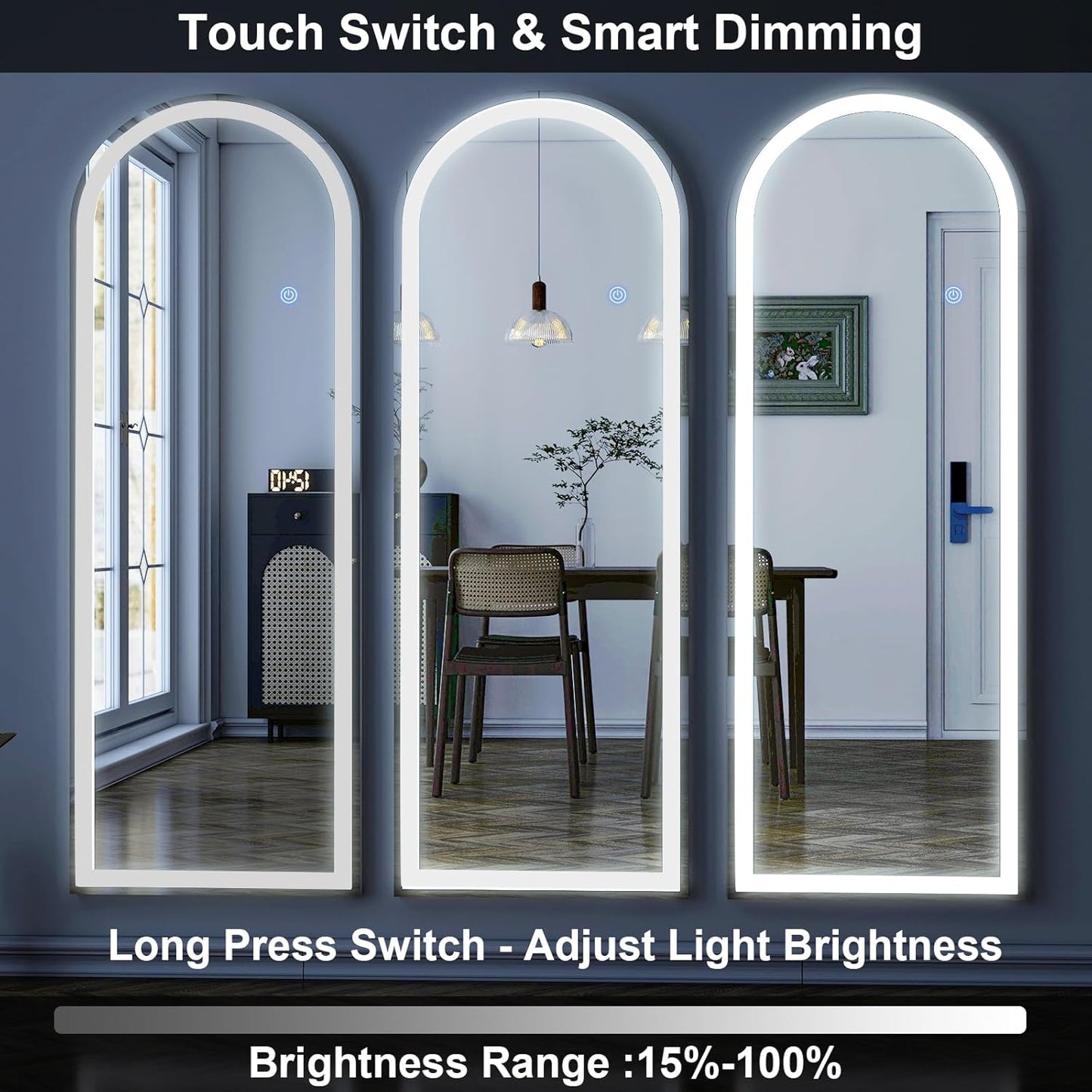 GLSLAND 20"x56" Arched LED Full Length Mirror with Lights – Wall Mounted or Standing Full Body Mirror for Bedroom/Cloakroom – Dimmable with 3 Color Lighting Modes