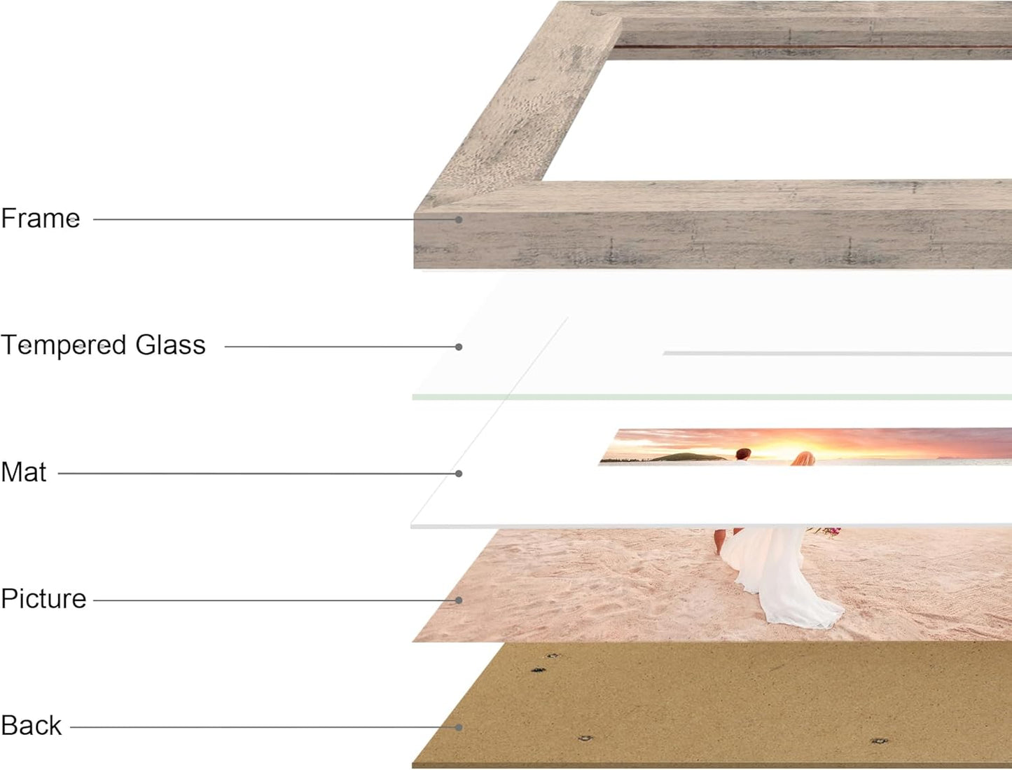 iRahmen 11x14 Picture Frame Set of 2 with Tempered Glass, Smoke Gray Frame Display 8x10 Picture with Mat or 11 x 14 Without Mat, Wooden Photo Frame for Horizontal or Vertical Wall Mount