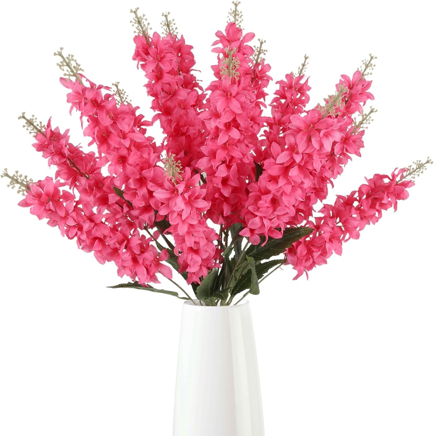 IPOPU 5PCS Artificial Silk Delphinium 34.2inch Fake Rose Red Delphinium Lifelike Hyacinth Flower Faux Flowers for Home Wedding Floral Arrangement Table Centerpiece Decor(Rose Red)