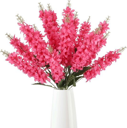 IPOPU 5PCS Artificial Silk Delphinium 34.2inch Fake Rose Red Delphinium Lifelike Hyacinth Flower Faux Flowers for Home Wedding Floral Arrangement Table Centerpiece Decor(Rose Red)