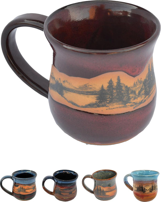 Handmade Ceramic Coffee Mug - Always Azul Mountain Scene 14oz Coffee Mug - Oven, Dishwasher, & Microwave Safe Mug - Kitchen Essentials Made in Colorado, Real Red