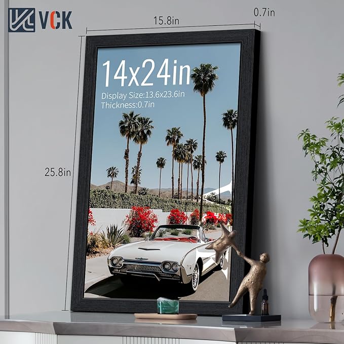 VCK 14x24 Frame for Poster & Picture - Black Oak 3 Pack, Natural Textured Solid Wood Frame, Wall Hanging