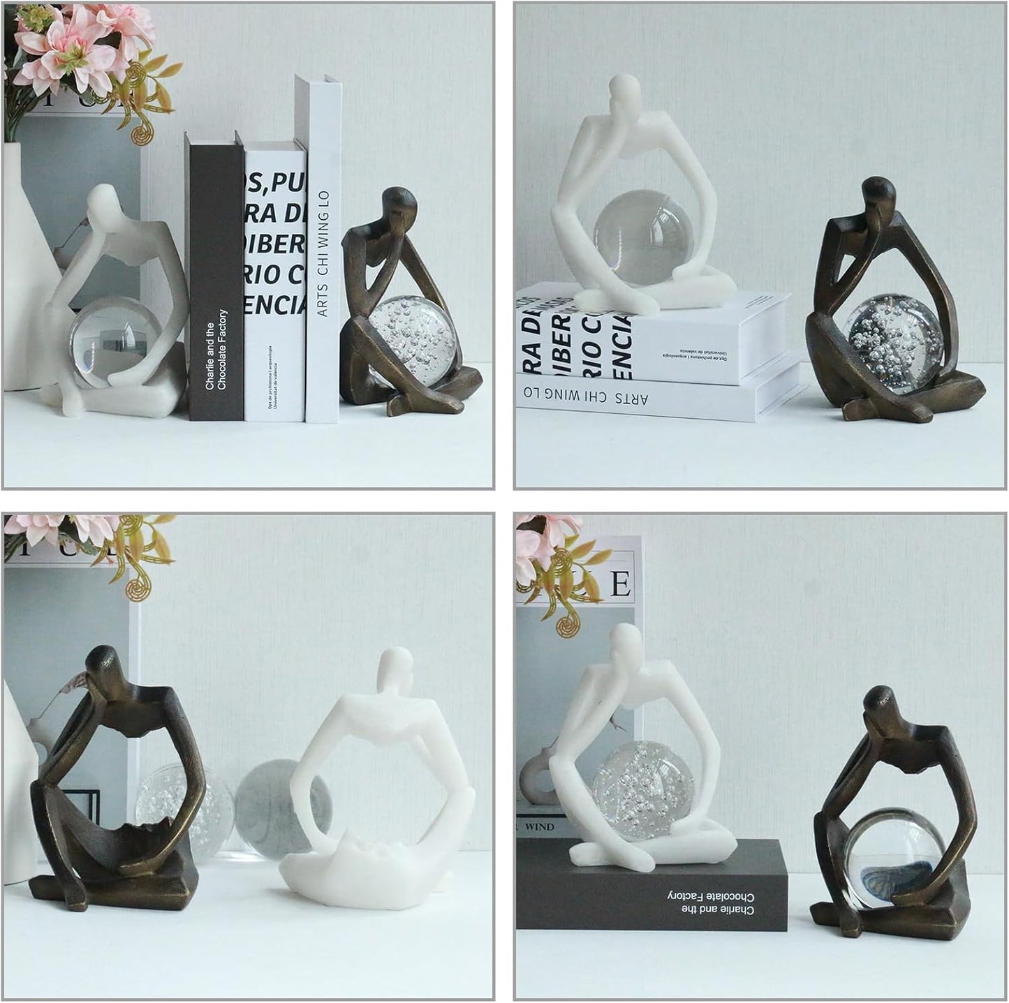 Lukitas Resin Thinker Statue - Holding Crystal Ball Sculpture, Modern Abstract Collectible Figurine for Home Office Bookshelf Decor, White Sand 7.5''