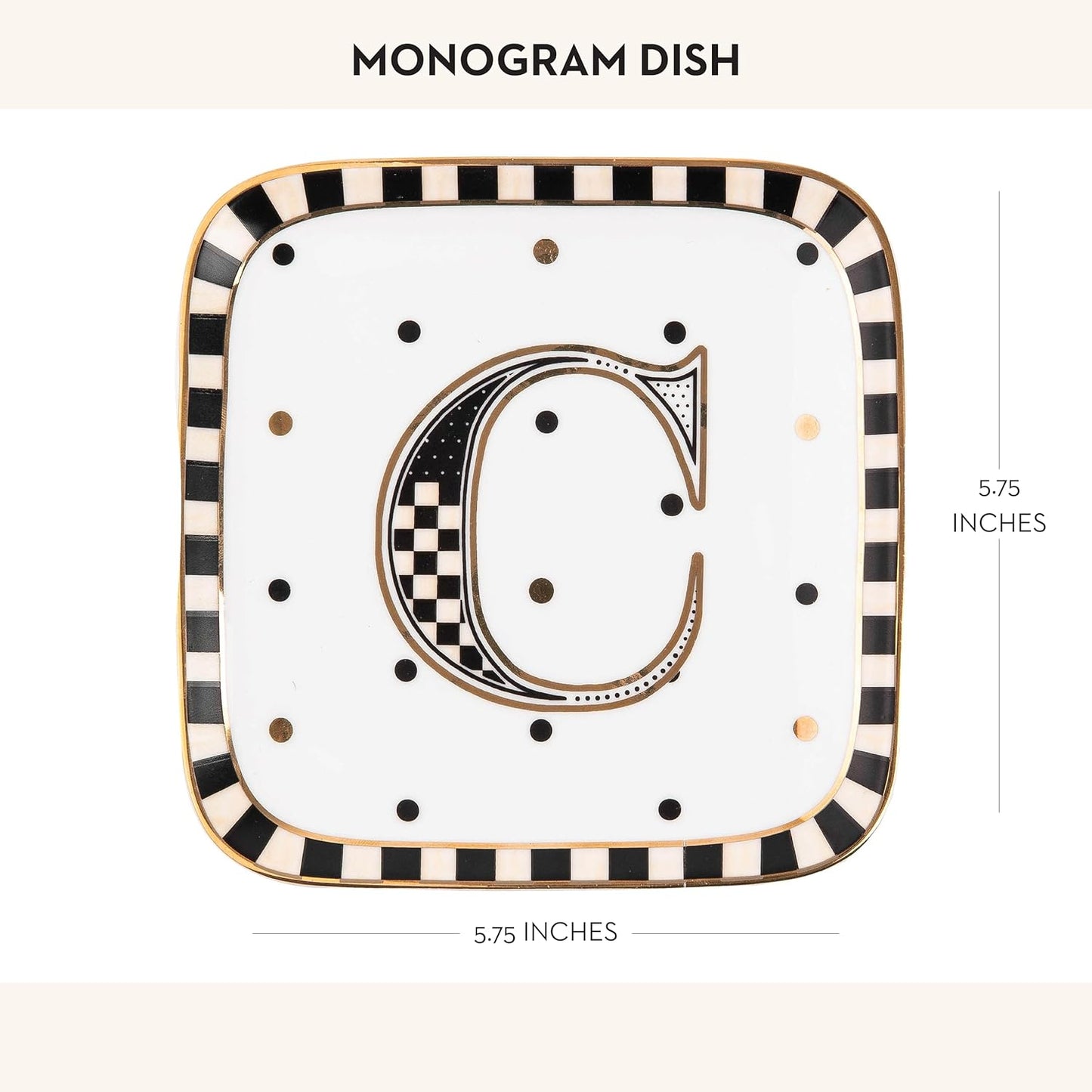MACKENZIE-CHILDS Monogram Dish, Decorative Ceramic Letter Plate, 5 3/4" Square, C