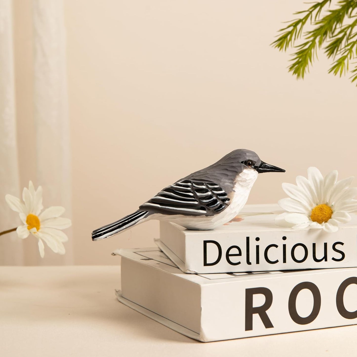 Handcrafted Wooden Mockingbird Figurine – Small Christmas Collectible Bird Decor for Shelf or Desk – Eco-Friendly Gift for Bird Lovers & Collectors