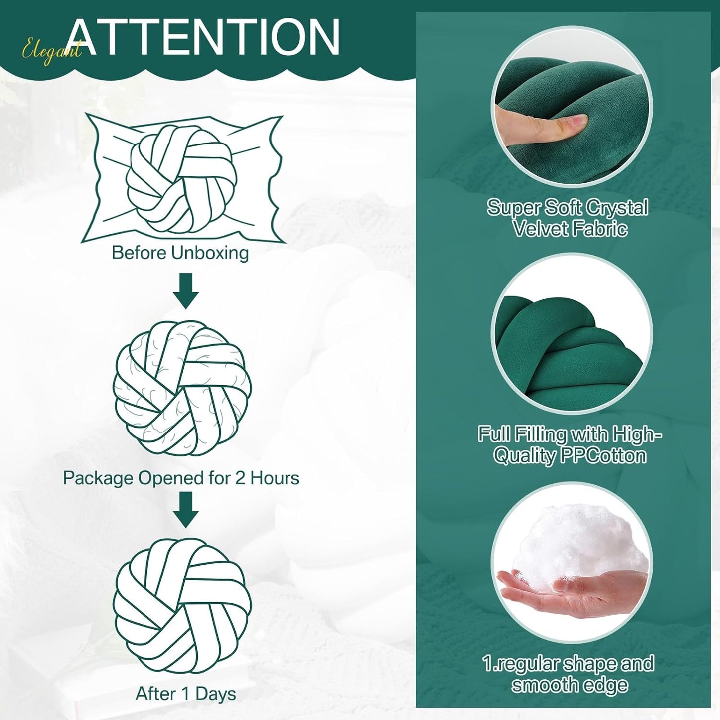 Fumete 2 Pcs 14 Inches Knot Pillow Round Throw Soft Plush Knot Ball Pillow Handmade Knotted Modern Home Decorative Cushion for Bed Bedroom, Sofa, Couch (Green)