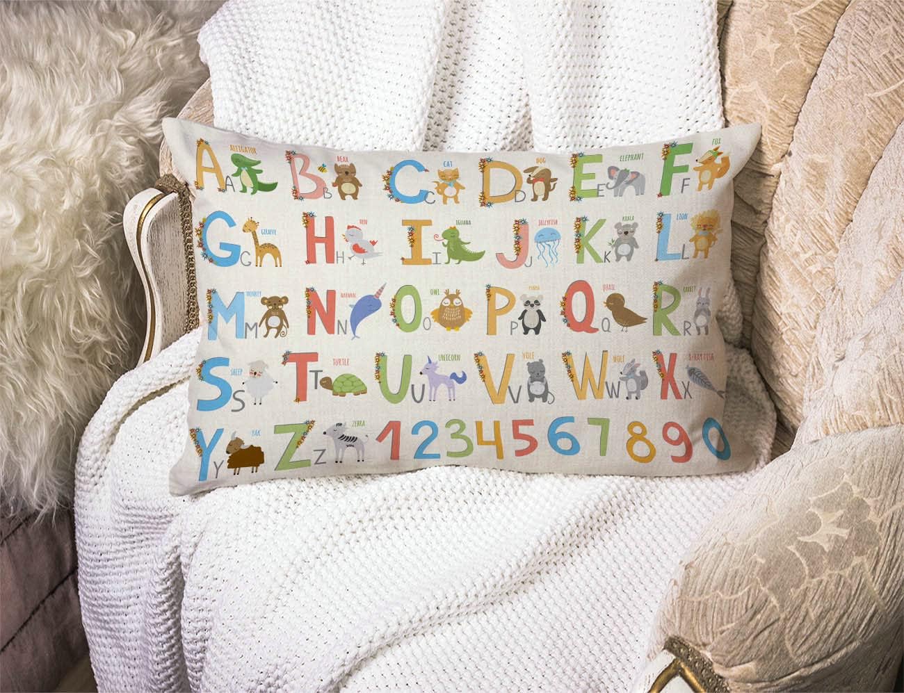 Farmhouse Decorative Outdoor Throw Pillow Covers for Couch Sofa Bed Alphabet with Cartoon Animals Pillow Cover Modern Decor Pillow Case 12 x 20 Inch