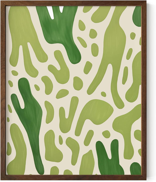 HAUS AND HUES Modern Abstract Wall Art - Blue and Green Living Room Art, Modern Artwork for Walls, Minimalist Picture for Living Room(Green Pattern, Walnut Frame, 16x20)