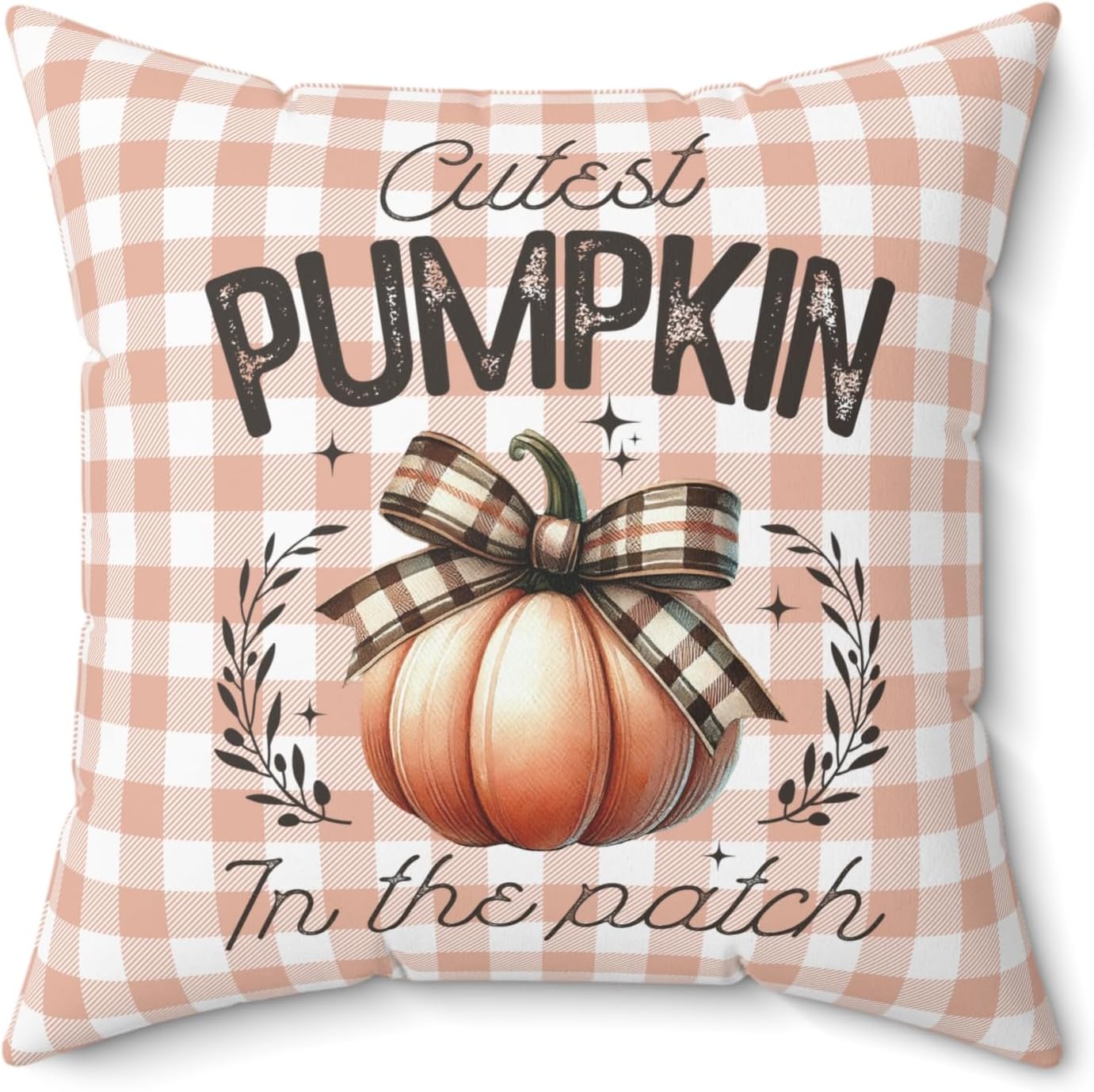 Cutest Pumpkin in The Patch Fall Throw Pillow - Buffalo Plaid Checkered Design with Pumpkin & Bow - Double-Sided Autumn Decor - Halloween Thanksgiving Home Decor