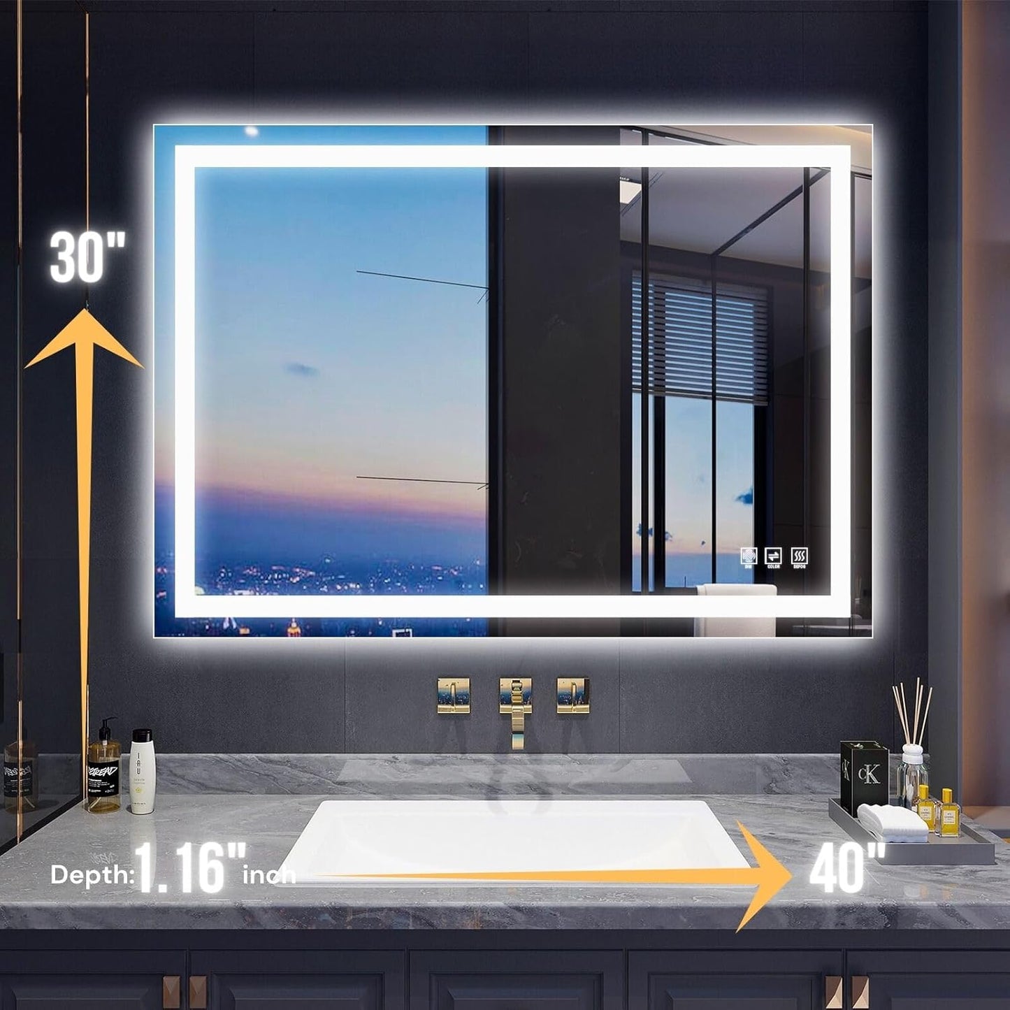 LED Bathroom Mirror 40"x 30",Front Lit and Backlit Bathroom Mirror with Lights,Stepless Dimmable,Anti-Fog, Shatter-Proof, Memory, 3 Colors Lighted Vanity Mirror (Horizontal/Vertical)