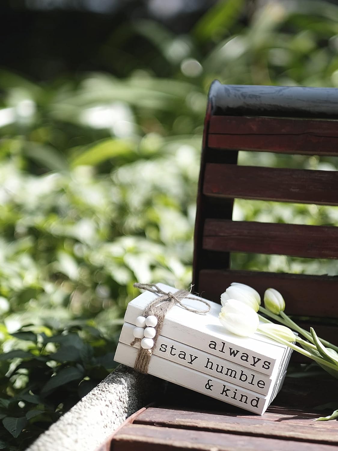 Lavender Inspired Farmhouse Book Decor-Always Stay Humble and Kind Sign-Book Shelf Decor-3 Pieces Faux Wooden Book Stack for Coffee Table Decor-Living Room Decor-Fireplace mantle table decor