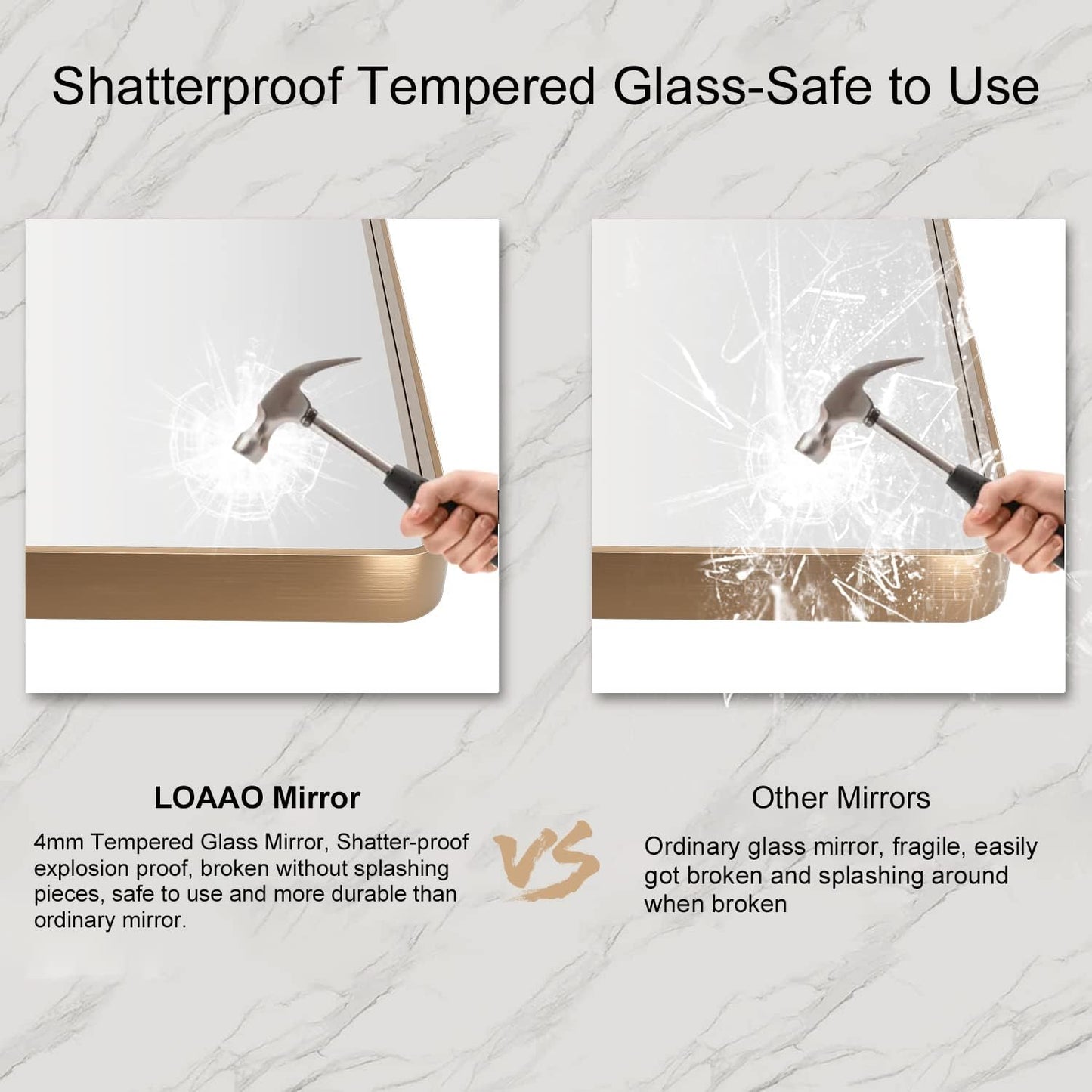 LOAAO 40”X36” Gold Bathroom Mirror, Rounded Rectangle Gold Frame Mirror, Brushed Gold Bathroom Vanity Mirror Wall-Mounted, Anti-Rust, Tempered Glass, Hangs Horizontally or Vertically