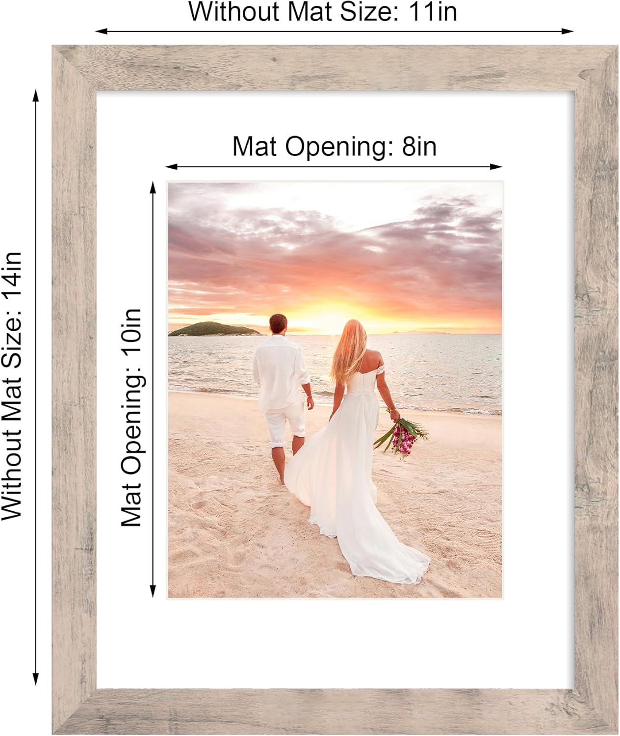 iRahmen 11x14 Picture Frame Set of 4 with Tempered Glass, Smoke Gray Frame Display 8x10 Pictures with Mat or 11 x 14 Without Mat, Wood Rustic Photo Frames for Horizontal or Vertical Wall Mounting