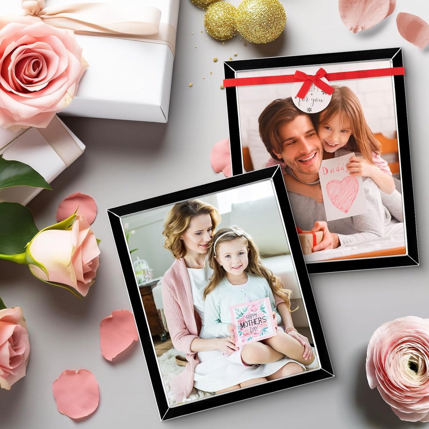 Frametory Enamel Picture Frame - 8x10 Silver Metal Edge Black Enamel Picture Frame With Easel and Velvet Back for Tabletop Display, Bookshelf, 8x10 Wall Decor, Photo Frames, Picture Display-2 Set