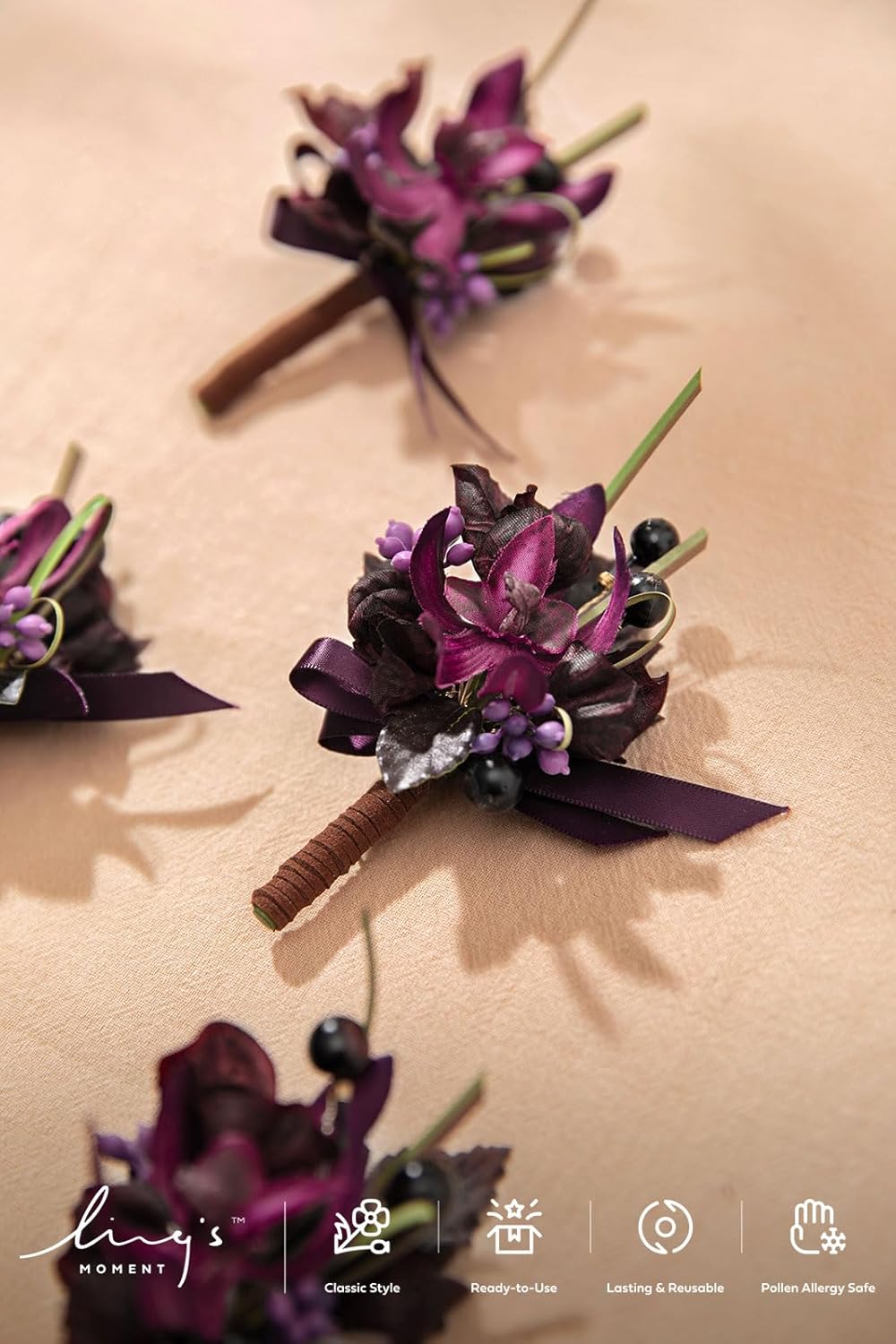 Ling's Moment Boutonniere for Men, 10pcs Groomsmen Guest Boutonniere, Artificial Flowers for Wedding Décor/Prom/Homecoming,etc.Deep Purple