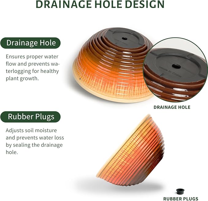 10inch Hanging Planters for Indoor and Outdoor Plants, 2 Pack Hanging Planter with Drainage Hole, Round Hanging Flower Pots for Garden Home Decor (Orange Glaze)