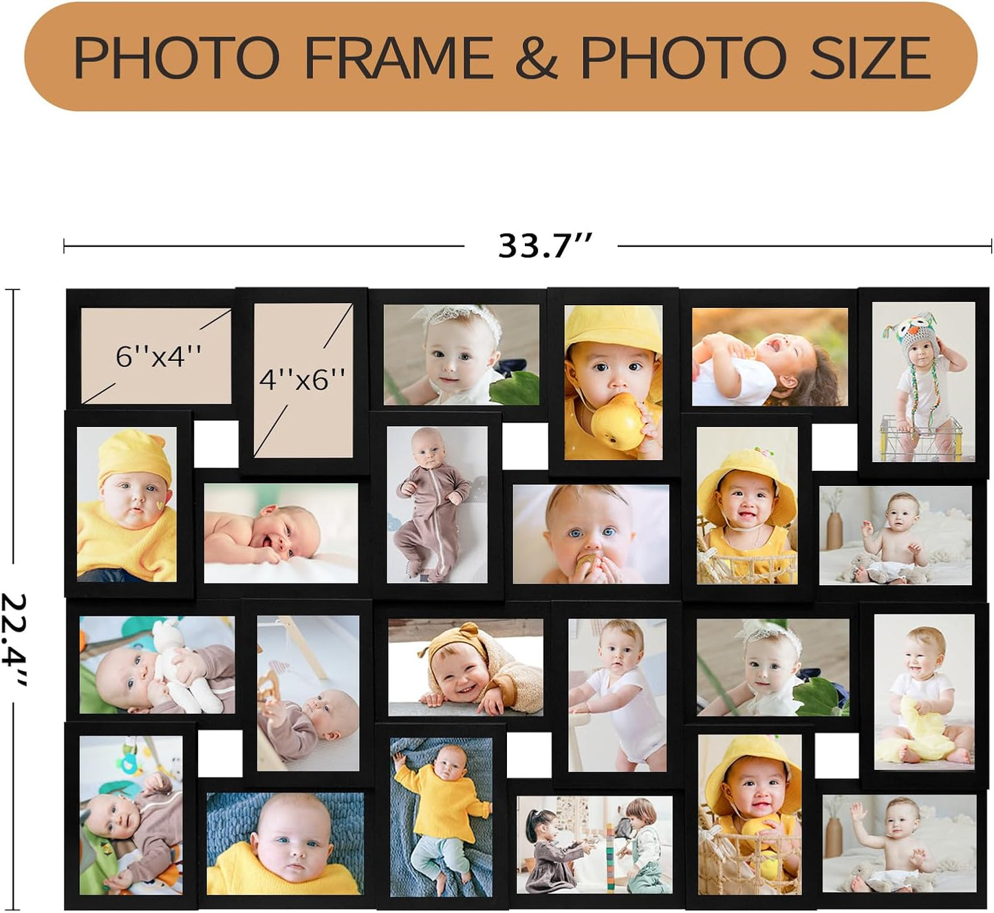 HELLO LAURA 4×6 Collage Picture Frames,24 Opening Photo Collage Frame for Wall Decor,Multi Family Photo for Gallery Decor, Hanging Display - Black