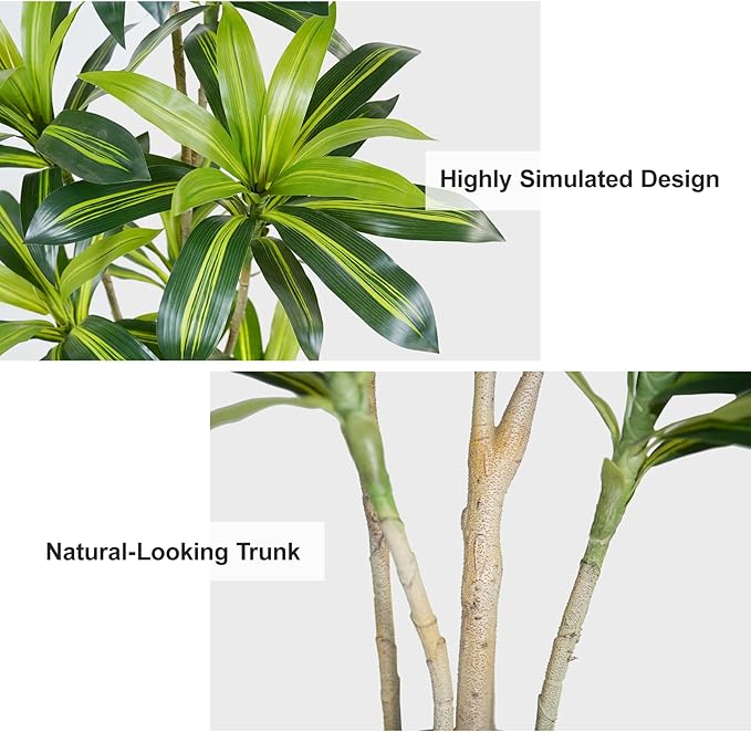 4Ft Dracaena Plant Artificial Tree Fake Tropical Floor Plants Potted (Real Touch) Artificial Silk Tree Leaf Faux Trees Black Tall Planter for Home Office Living Room Indoor Outdoor Decor（2Pack）