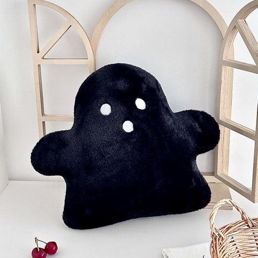 Halloween Ghost Shaped Throw Pillows for Fall Decorative Pillow Indoors, Black Boo Pillows 15.7x11.8 Inches Soft Faux Rabbit Fur Spooky Shaped for Holiday