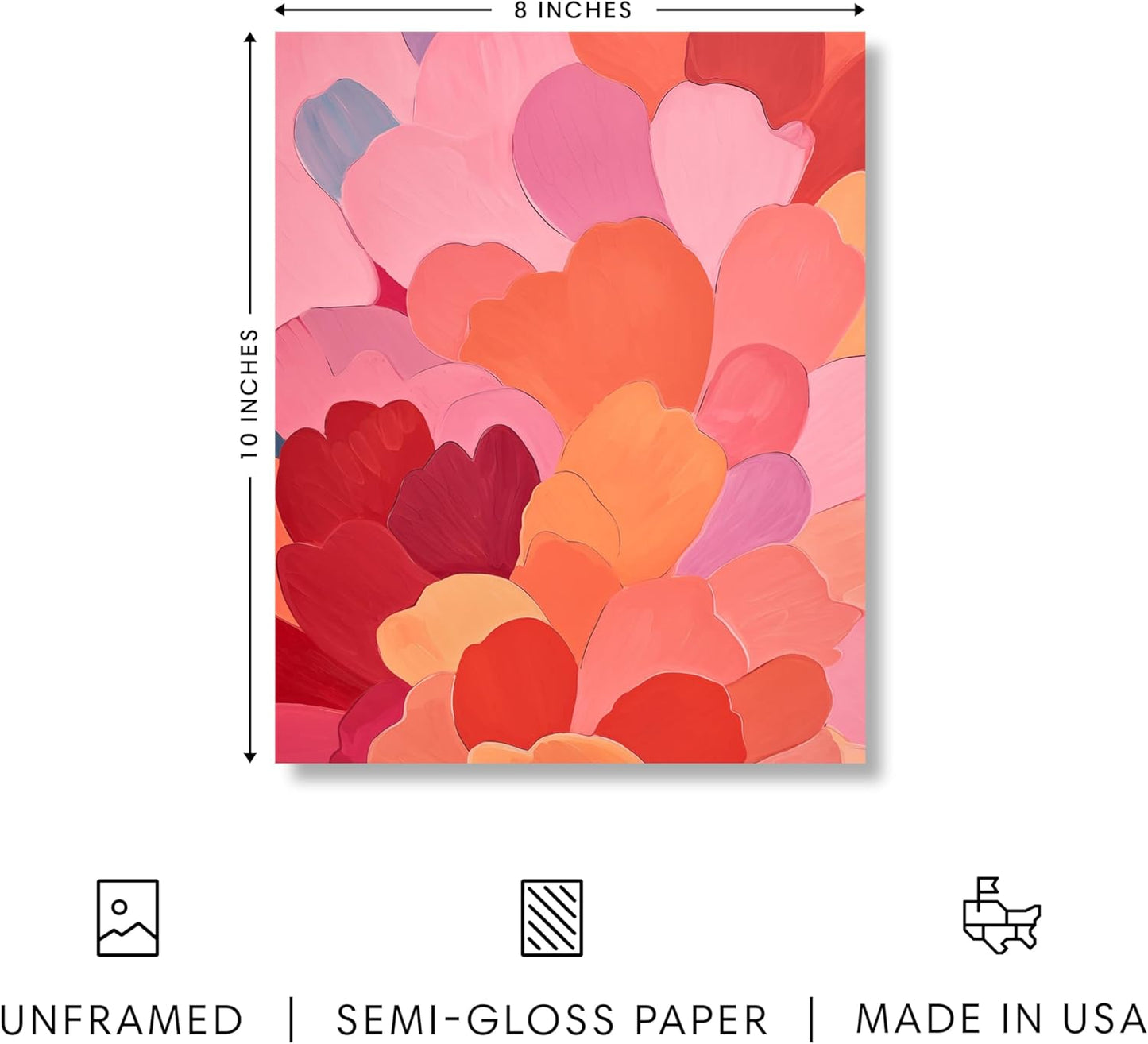 HAUS AND HUES Colorful Abstract Wall Art - Minimalist Retro Picture for Living Room Decor, Red and Pink Modern Wall Art Painting (Petals 1, Unframed, 8x10)