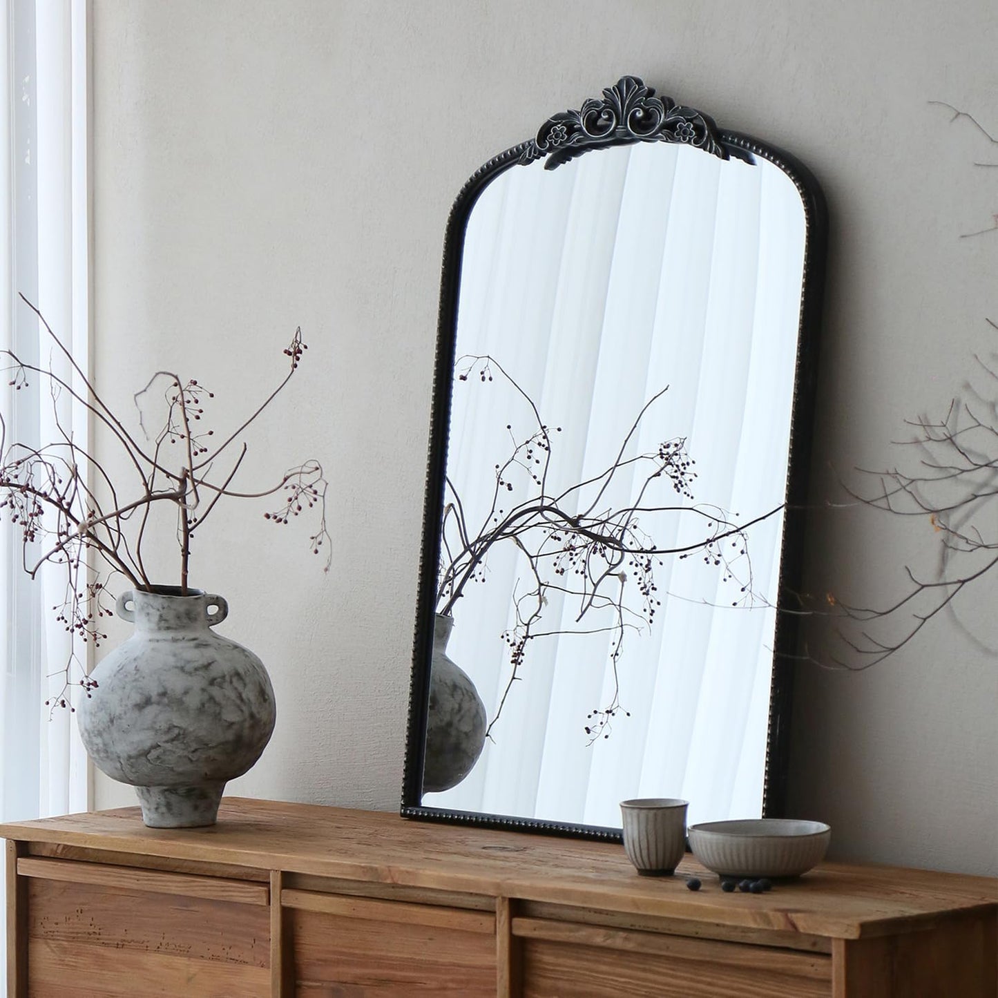 Micasso Vintage Wall Black Mirror: 24" x 36" French Baroque Antique Mirror - Traditional Ornate Decorative Arched Mirrors for Wall/Bathroom/Entryway/Fireplace/Hallway - Home Decor for Living Room