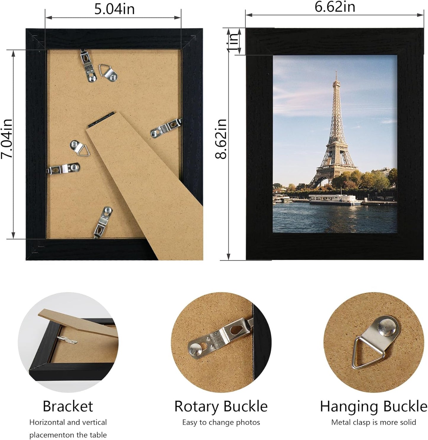 iRahmen 5x7 Picture Frame Set of 4, Black Wooden Frame with High Definition Glass, 5 x 7 Photo Frames for Tabletop Display and Wall Mounting