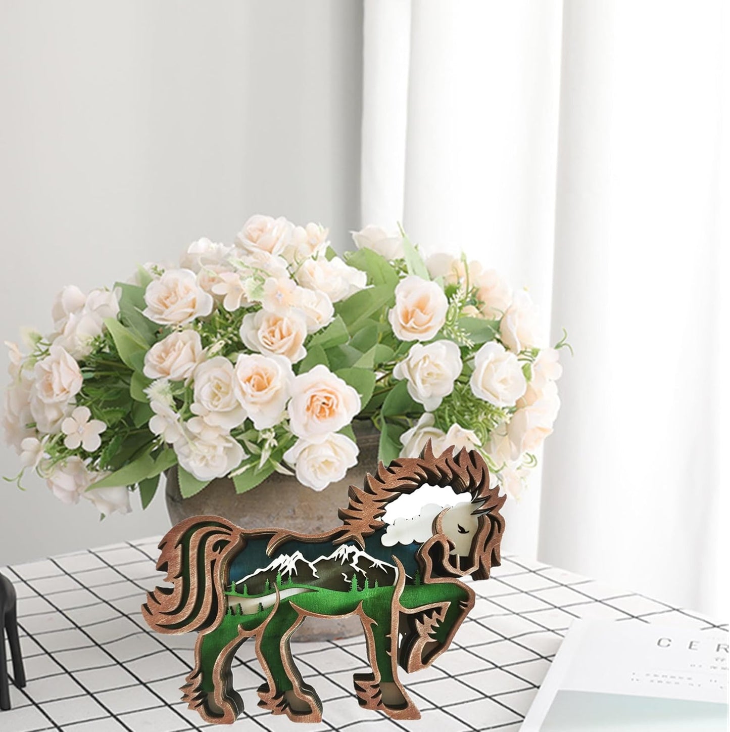 Forest Animal Desk Art Decor Wooden Farmhouse Table Decoration, Cabin Decor, Nursery Decor Mountain Decor for Bedroom Living Room (Horse)