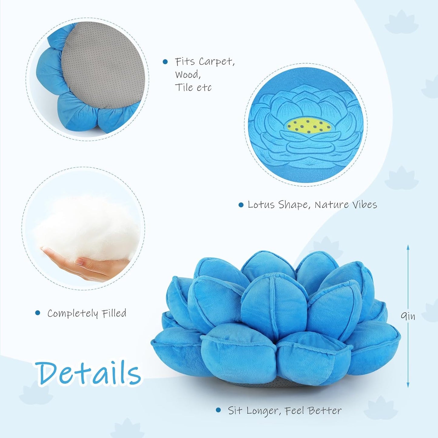 Lotus Flower Floor Pillows, Large Cushion Inspired by Lotus Flower Design, Decorative Seating for Living Room, Bedroom, and Lounge, Soft Washable Floor Cushion for Relaxation, and Family Activities