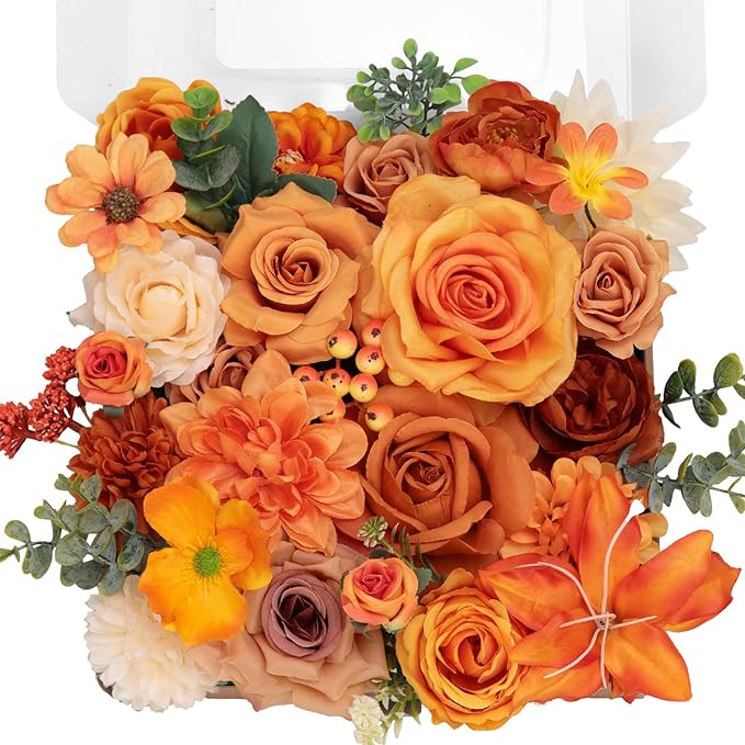 TINGE TIME Fake Flowers Artificial Flowers Peonies Bulbous Chrysanthemum Daisy Hydrangea Sunflower Violets Dahlia Daffodils Epiphyllum Orchid Cherry Blossom Camellia Leyaron (Burnt Orange)