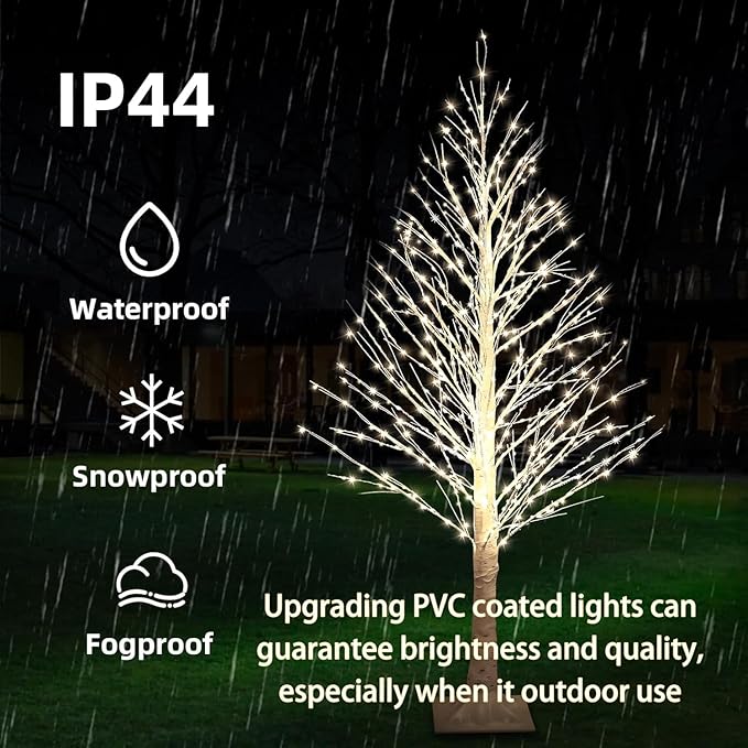 5FT Lighted Birch Tree with Twinkle Lights, 560 LED Warm White Lights with Timer, LED Lighted Christmas Tree for Indoor Outdoor Home Room Wedding Party Christmas Decorations