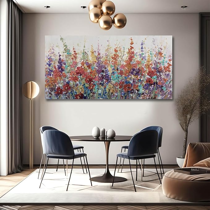 XIANSHOU Floral Wall Art for Living Room/Colorful Decor 24"x 48"/ Blossom Botanical Painting/Wall Decorations for Home Office Bedroom Kitchen Dining Room
