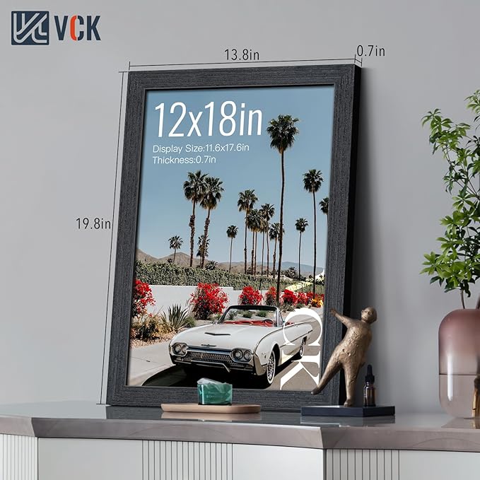 VCK 12x18 Black Oak Poster Frame 3-Pack, Natural Grain Solid Wood Picture Frame, Wall Gallery Frame