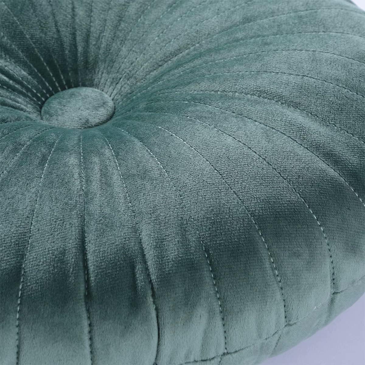 HLOVME Round Pillow Cushion for Couch Velvet Decorative Small Throw Pillow Solid Color for Living Room Bed Floor 13.7”, Orange