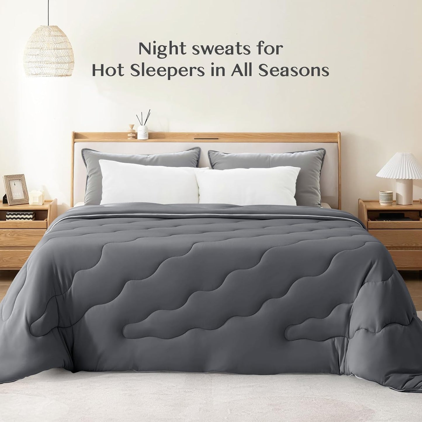EASELAND All Season Cooling Comforter Twin, Cold Touch Fabric Absorbs Body Heat, 300GSM Super Soft, Cooling Blanket for Night Sweats Hot Sleeper (Dark Gray-All Season, Twin(68"X90"))