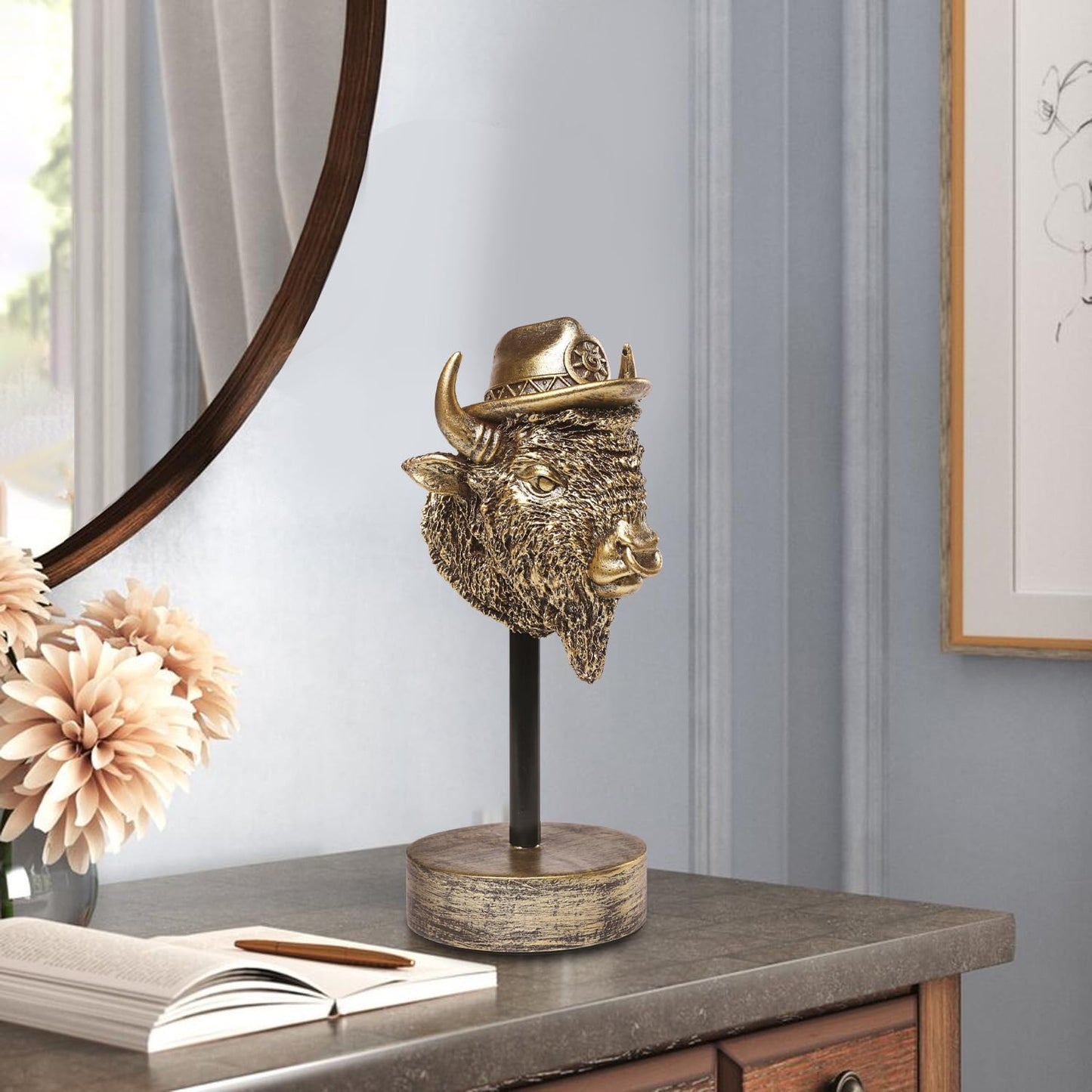 Handcrafted Resin Sculpture (Buffalo)- Statue Decoration Modern Home Decor Accent, Trending Living Room & Office Decor, Elegant Tabletop & Shelf Decor for Desk, Bookshelf, Nightstand