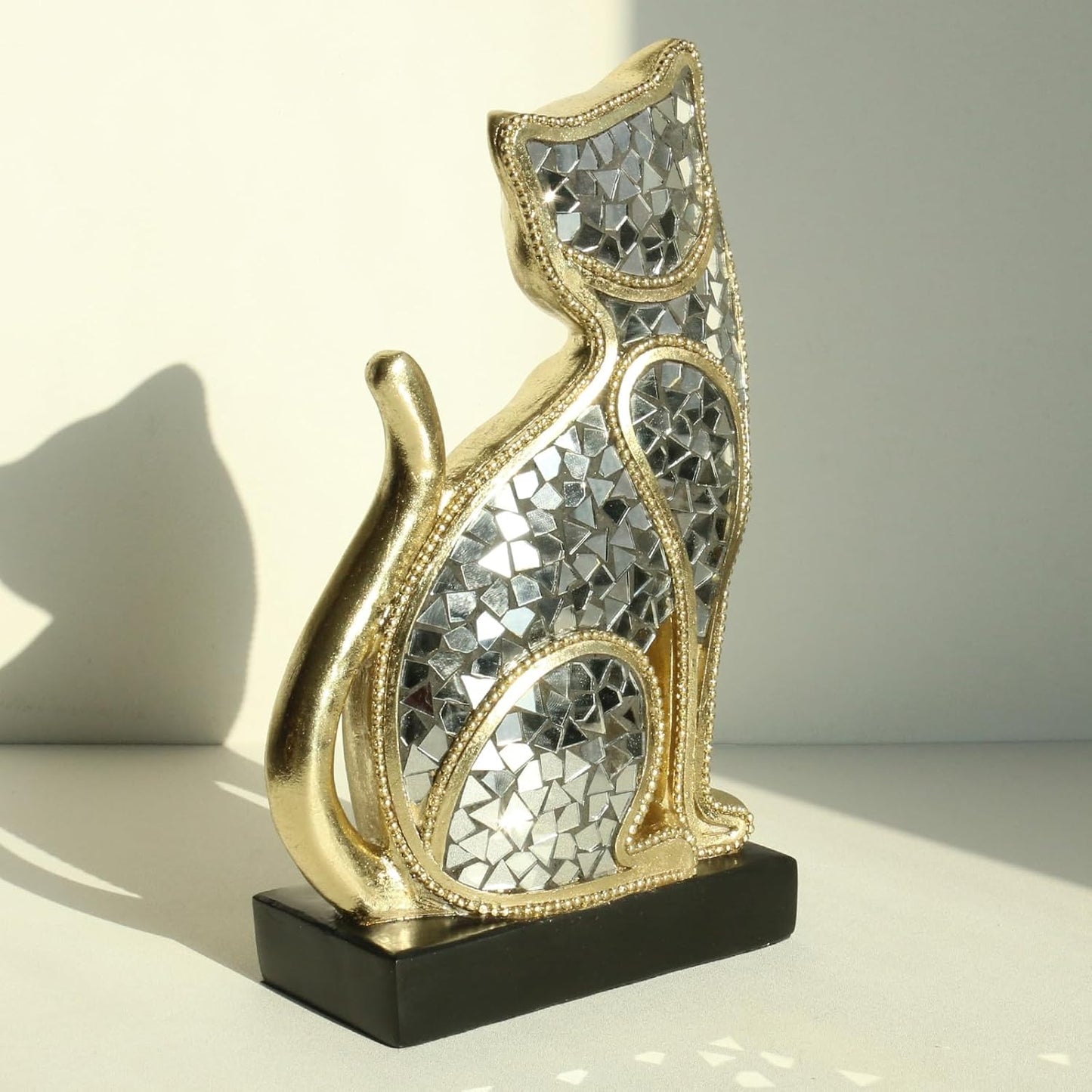 Lukitas Sitting Cat Figurine, Two-Faced Kitten Statue, Unique Animal Sculpture Home Decor for Living Room Office Garden, Resin