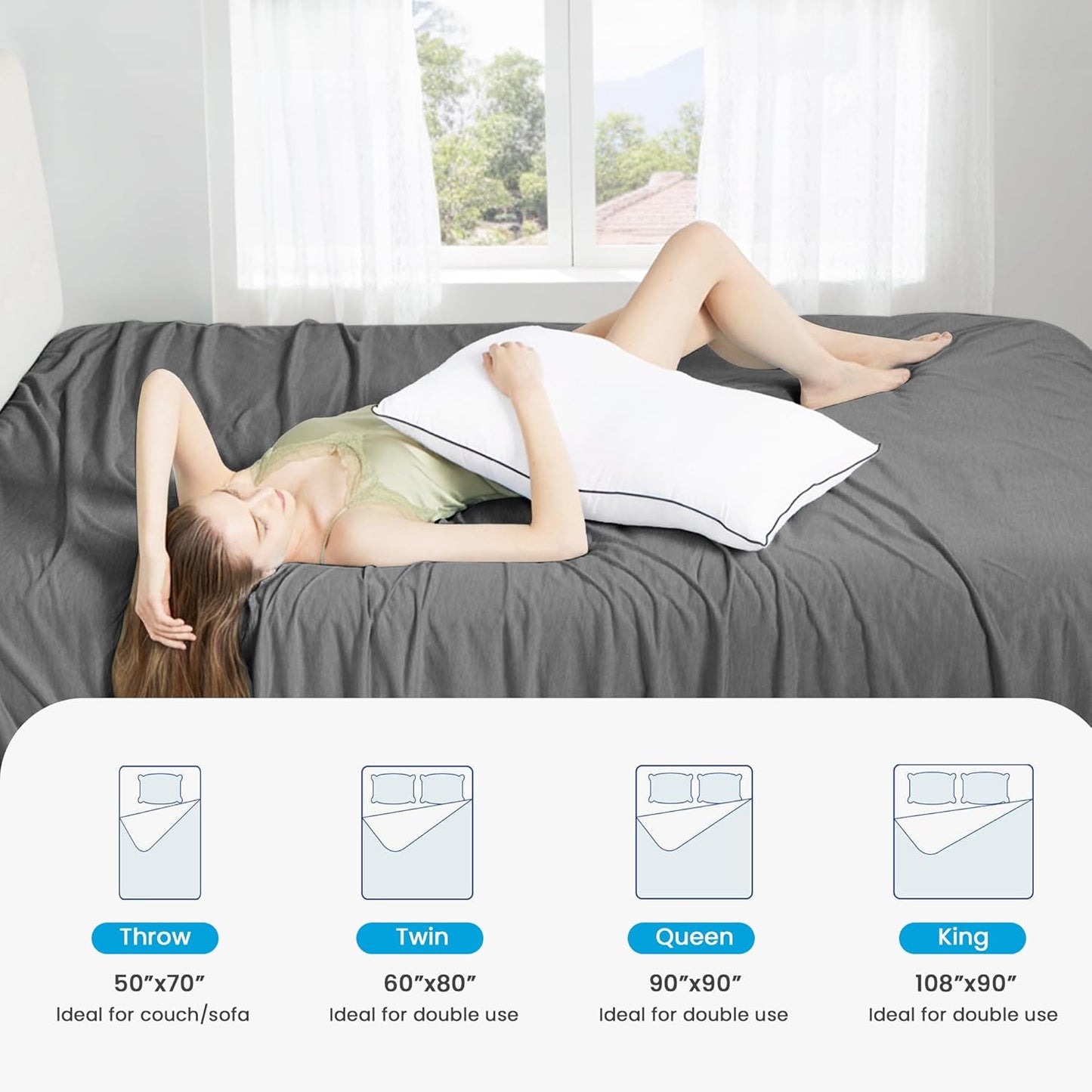 HYLEORY Cooling Blankets for Hot Sleepers, Cool Summer Blanket Keep Body Cool for Night Sweats Double Sided Lightweight Breathable Blanket for Bed Couch Sofa, Twin (60"x80"), Black