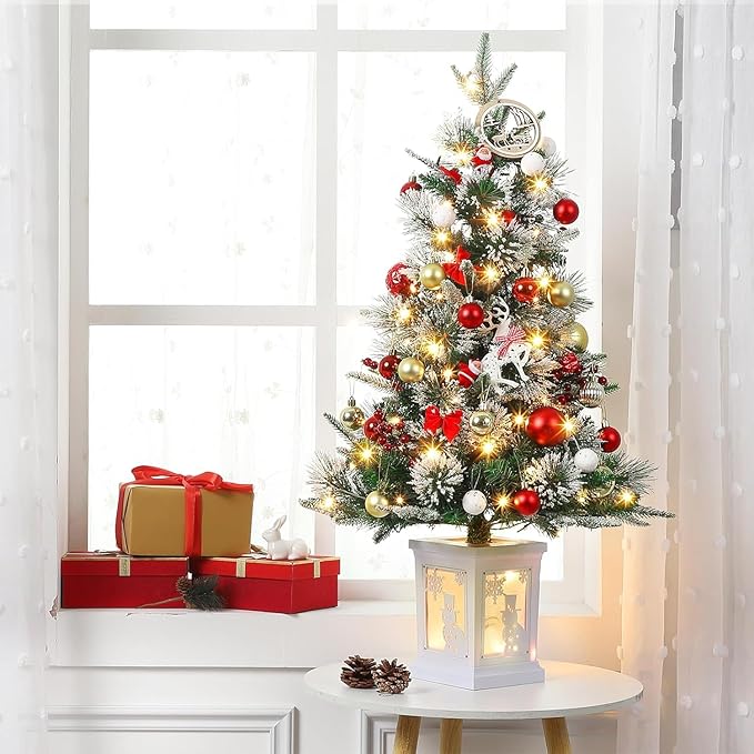 3 Ft Pre-Lit Christmas Tree, Artificial Christmas Trees with Lighting, Xmas Trees with 78 Led Lights, Christmas Decoration for Home, Office, Easy Assembly